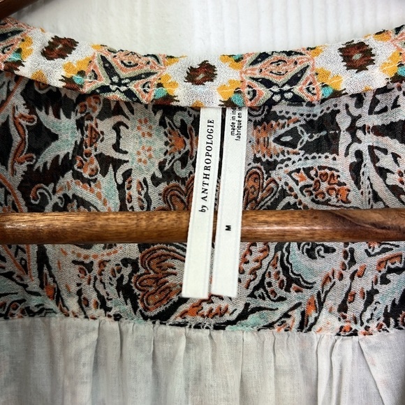 Anthropologie - Paisley Floral Printed Blue Motif Ruffle Deep V Blouse Medium - Picture 7 of 11